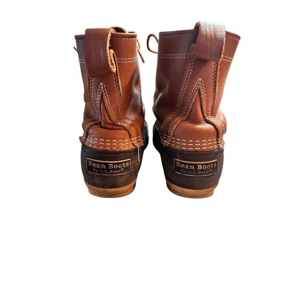 L.L.Bean Duck Boots Womens Size 8 Chain‎ Tread Brown Leather Made in Maine US